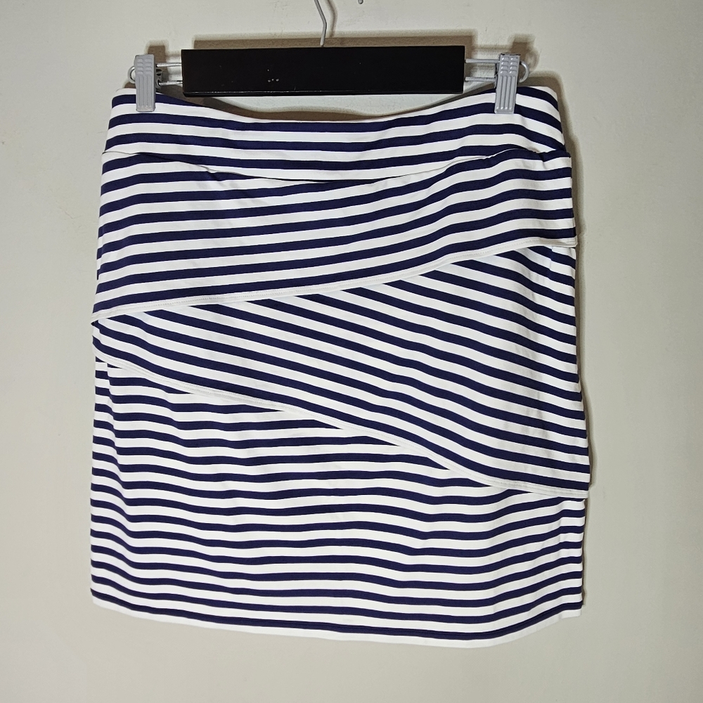J. McLaughlin Nicola Mini Skirt Navy White Stripe Diagonal Womens L Large